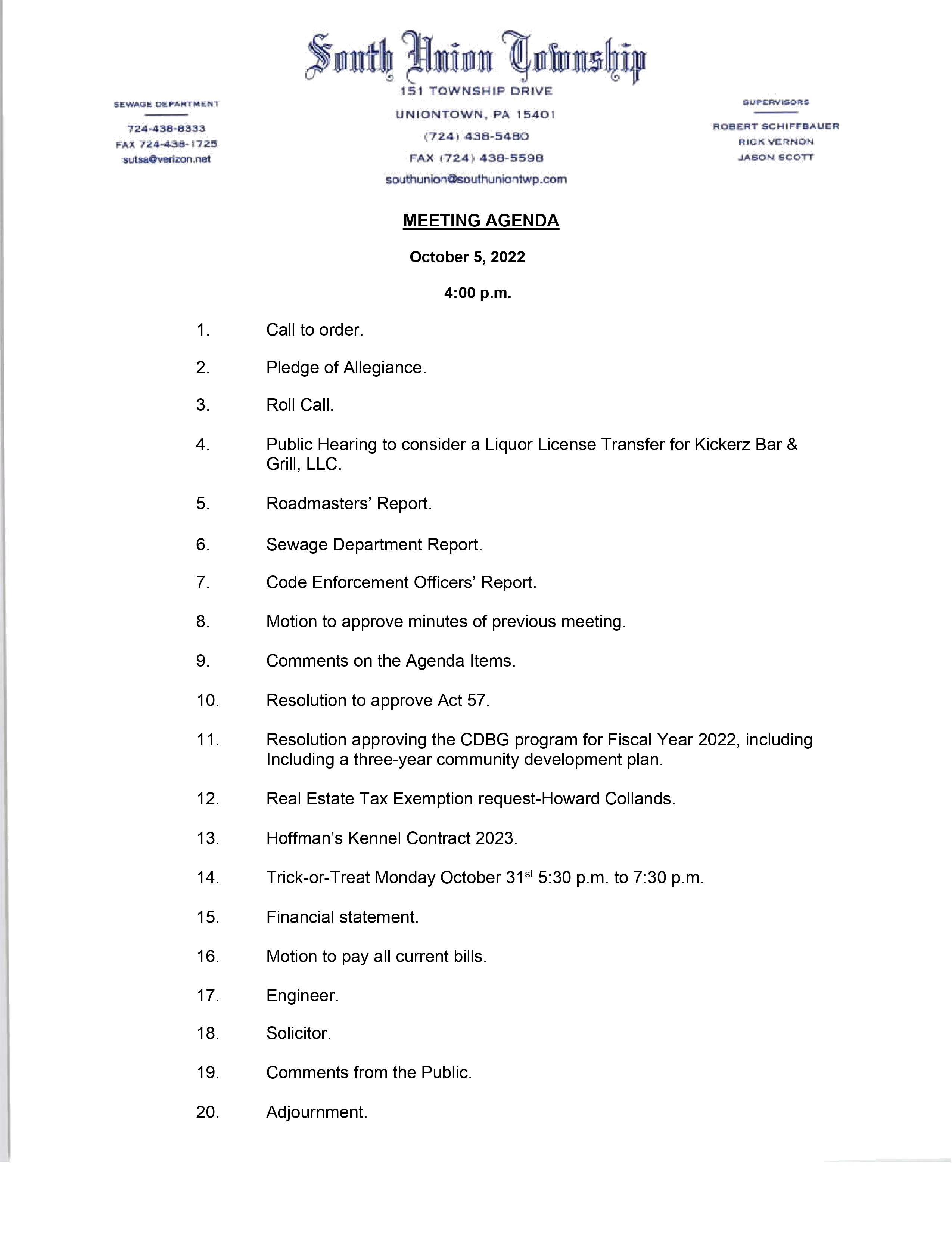 Township agenda 20221005