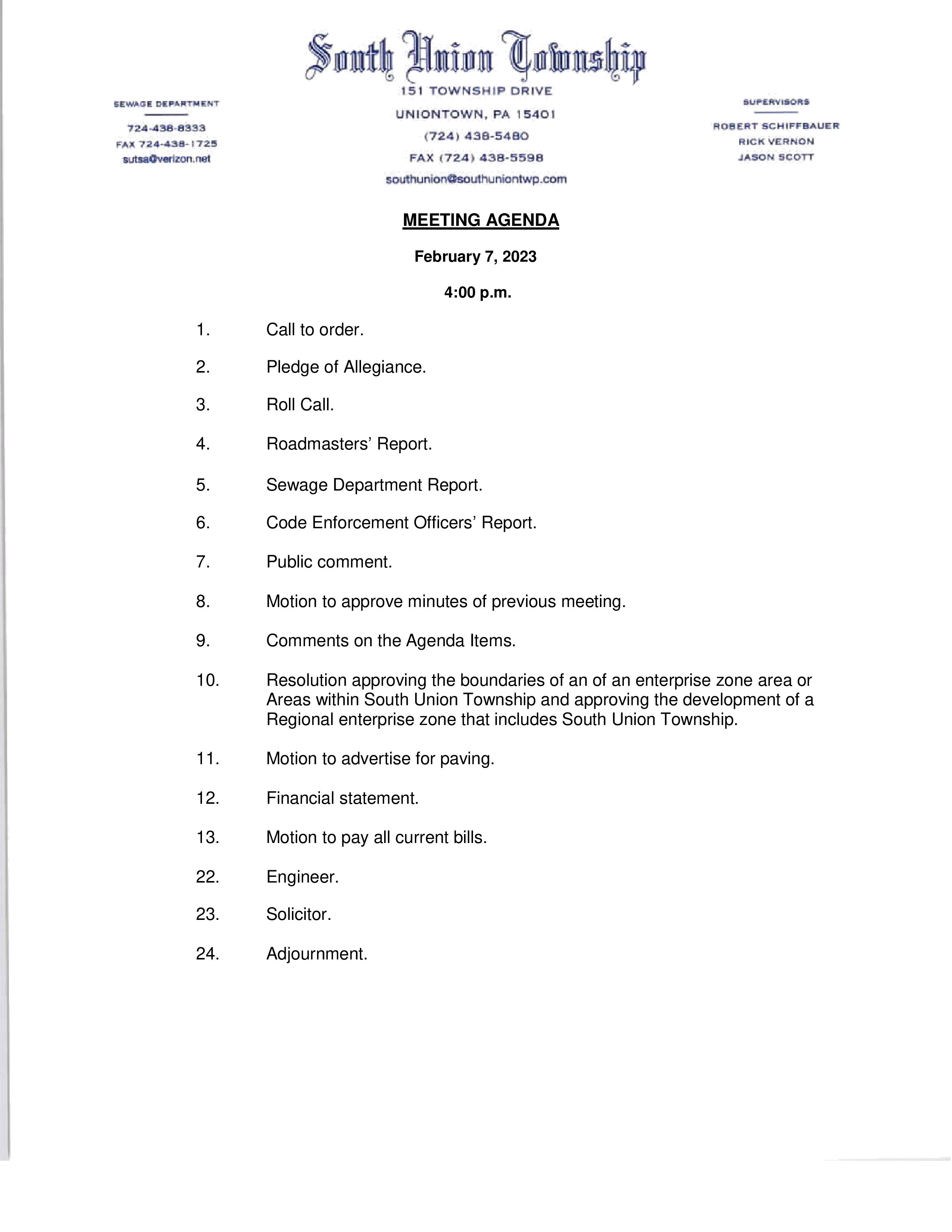 Township agenda 20240207